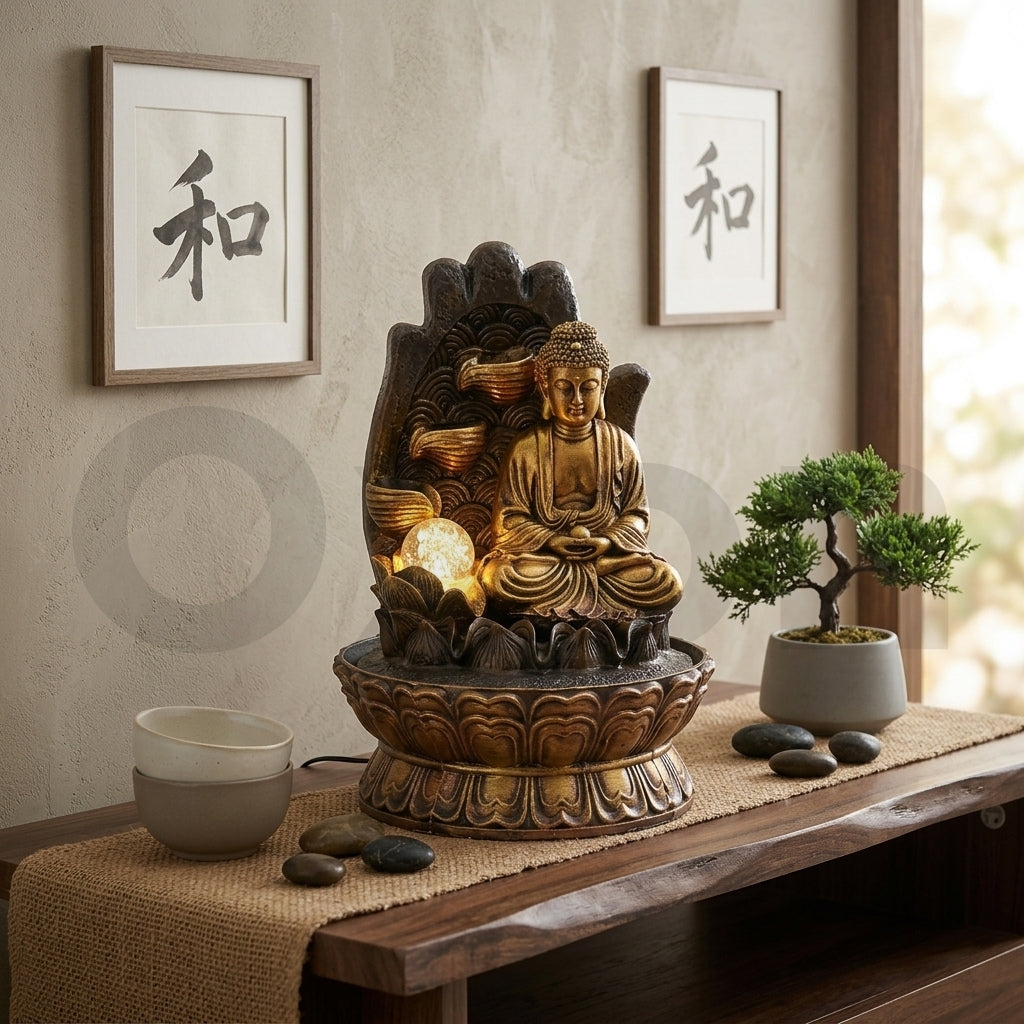 Buddha Water Fountain for Home Decor with LED Light -M1