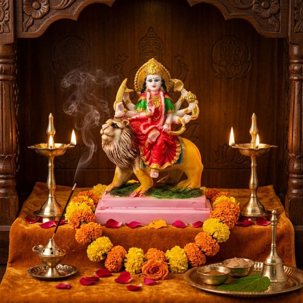 Marble Dust Goddess Durga Devi Sherawali Idol – 10 Inch