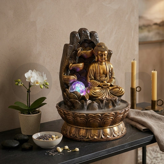 Buddha Water Fountain for Home Decor with LED Light -M1