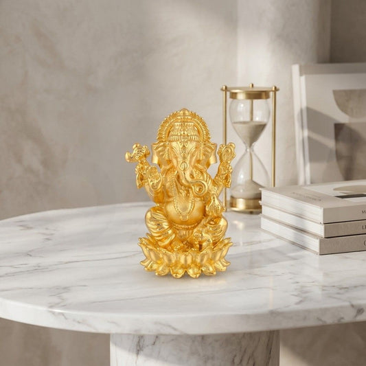 Brass Lord Ganesha Idol for Home Temple, Pooja Room & Car Dashboard – 1 Inch