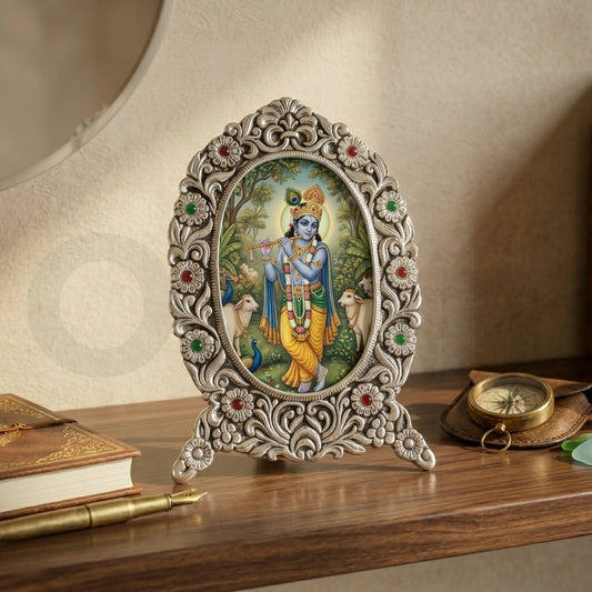 Decorative German Silver God Photo Frame with Floral Design
