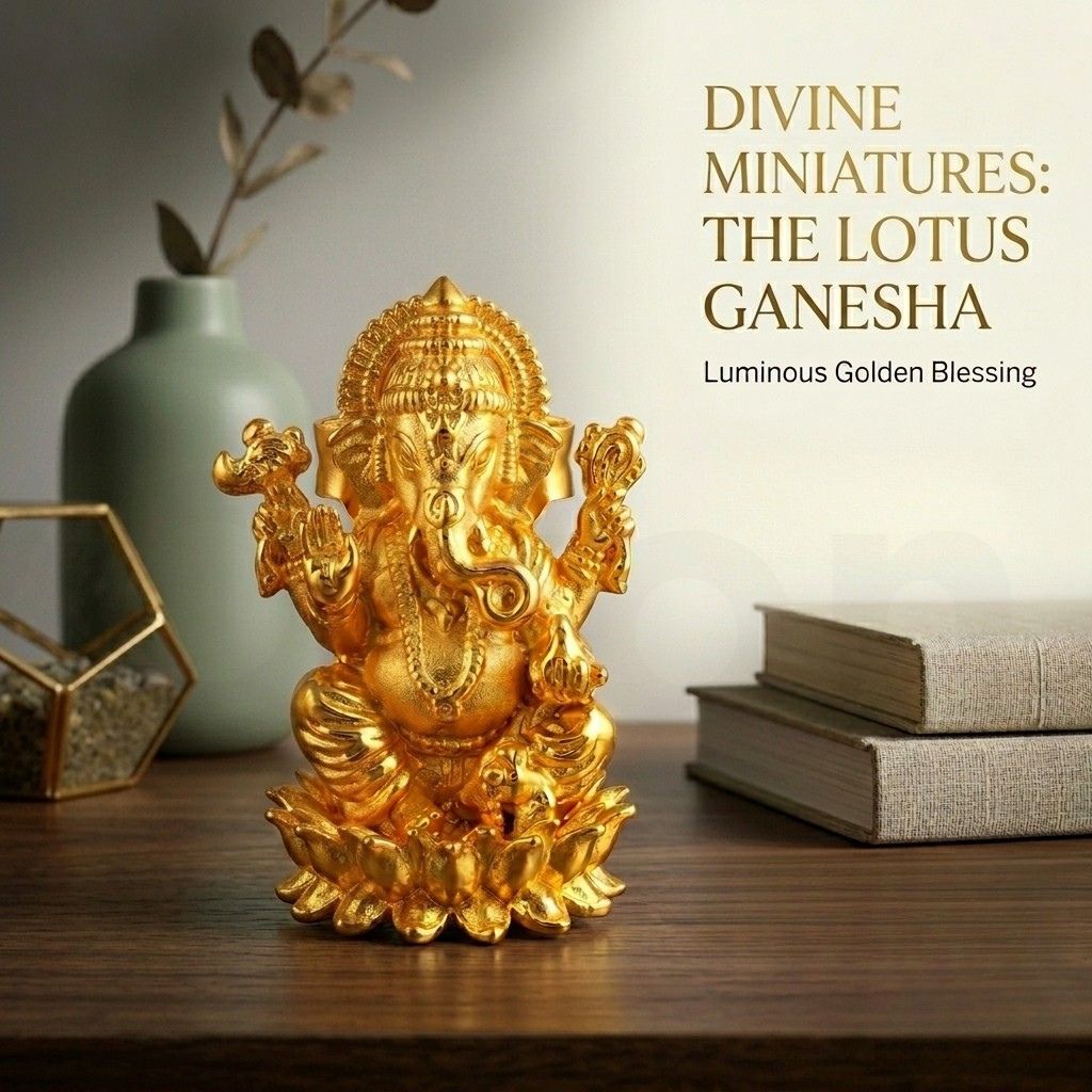 Brass Lord Ganesha Idol for Home Temple, Pooja Room & Car Dashboard – 1 Inch