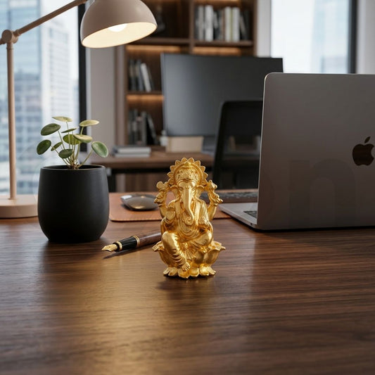 Brass Lord Ganesha Idol for Home Temple, Pooja Room & Car Dashboard – 1 Inch