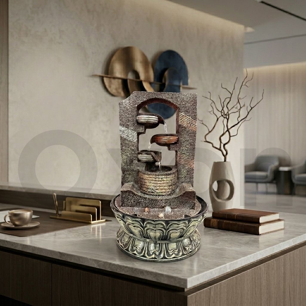 Indoor Water Fountain with LED Light – 16 Inch Decor