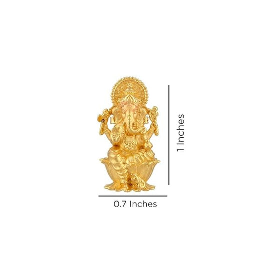 Brass Lord Ganesha Idol for Home Temple, Office Desk & Car Dashboard – 1 Inch
