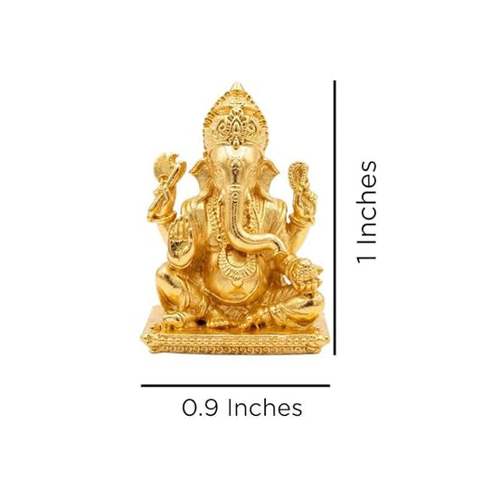 Brass Lord Ganesha Idol for Home Temple, Pooja Room & Car Dashboard – 1 Inch